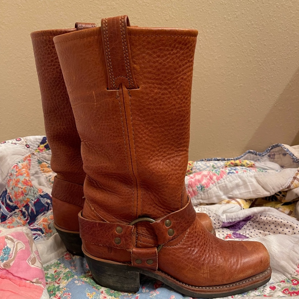 Frye Boots Harness/Vintage Cognac Brown Leather Moto Size 5 1/2